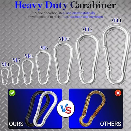 12 Pack 1.57" Heavy Duty Carabiner Clips, M4 Sliver Galvanized Steel Spring Snap Hooks, Rust-Resistant Keychain Clips for Hammock, Camping, Hiking, Fishing, Swing Set - color: Silver, size: M4-1.57"