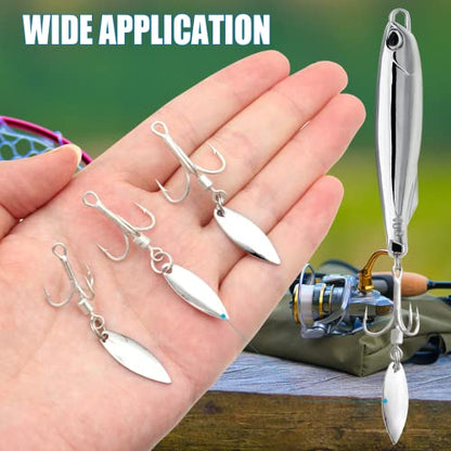 21Pcs Treble Hooks Willow Bladed Replacement Spinner Fishing Hook Set | Trout Bass Silver Three Treble Hooks for Freshwater and Saltwater