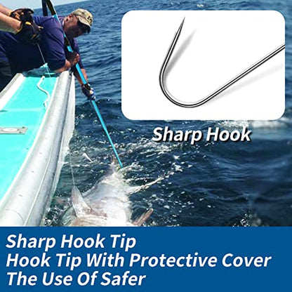 SANLIKE Telescopic Fishing Gaff, Aluminum Pole, Stainless Steel M8 Hook | Ultralight 4.62oz aluminum telescopic gaff (11.4"-24") with nonslip rubber handle, sharp stainless hook & safety lanyard - color: Blue, size: L-Extended 78.7"