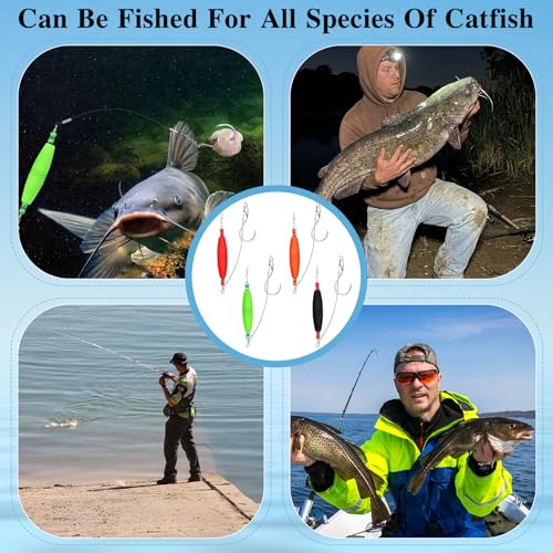 Soulchen 4 Pcs Catfish Float Rigs Fishing Bobbers 3 Inch Float Popping Corks Catfishing Equipment Tackle Combo EVA Peg High Buoyancy Body Circle Hooks Weight - color: Classic