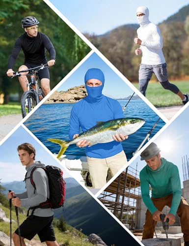 Roadbox Men's UPF 50+ Sun Shirt Long Sleeve Fishing Hoodie, UV Protection Hooded Rash Guard with Mask for Hiking Running - color: Light Gray, size: XX-Large