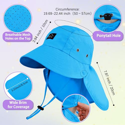 Kids Sun Hat with Detachable Neck Flap for Boys & Girls Wide Brim Fishing Hat for Kids Water Resistant UV Protection - color: 1 Pack-royalblue