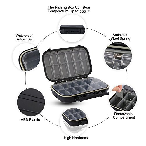 Goture Small Black Waterproof Clear Tackle Box Fixed Compartments Lure Case | Waterproof Fishing Lure Boxes, Fishing Bait Storage Lure Case Bait Plastic Containers - color: Black SMALL(Size: 6.69'' L X 4.33'' W X 1.81'' H)