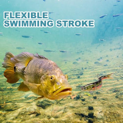RYACO Fishing Lures for Bass Trout, Multi Jointed Segmented Fishing Bait for Freshwater and Saltwater, Lifelike Swimbait with Hooks Slow Sinking Crankbaits Fishing Gifts Family Fishing Gear, 5PCS