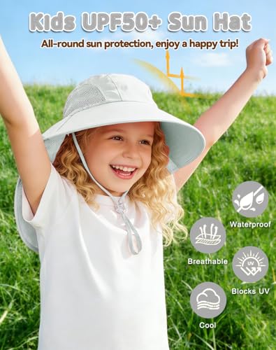 Rosoz Kids Sun Hat with Neck Flap UV Protection Summer Toddler Beach Hat Unisex Ponytail Hat Wide Brim Fishing Hat - color: Rose Red+white