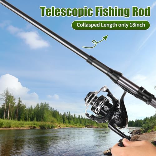 Fishing Rod Reel Combo - 2PCS 6.89ft Telescopic Fishing Poles 2PCS Spinning Reels Lures Set Fishing Pliers with Carrier Bag for Travel Saltwater Freshwater Gift Portable Fishing Pole Kit - color: Black 1
