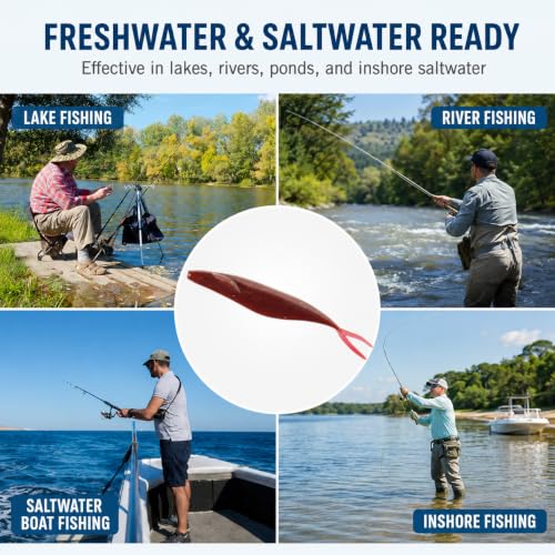 Soft Plastic Jerkbait Fishing Lures, 5 Inch Fluke Style Minnow Swimbaits for Bass, Walleye, Trout & Crappie, Scented Soft Baits for Freshwater & Saltwater, 10 Pack - color: Red Shad