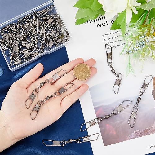 SUPERFINDINGS 30Pcs Double Fishing Snap Swivels Carbon Steel Fishing Rolling Bearing Connector Fishing Rolling Ball with Snap Connector Fishing Tackle Fishing Accessories, 89mm