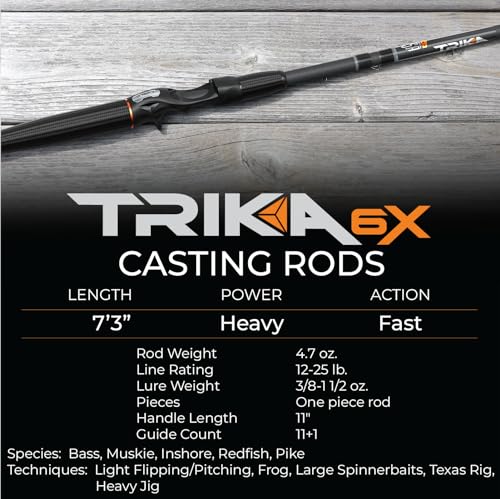 TRIKA 6X Spinning/Casting Carbon Rod Carbon Weave Rod for Extra Sensitive Vibration | Longer Casting | Lightweight Freshwater Fishing Pole - style: Casting 7'3" Heavy/Fast 1pc.