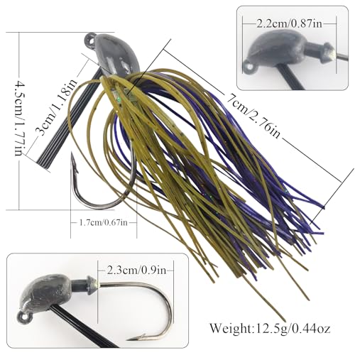 5Pcs Football Jigs Set Weedless Jig Head Tungsten Swim Jigs for Bass Fishing Silicone Skirts Fishing Lures Kit Fishing Tackle for Pike, Walleye and Muskie