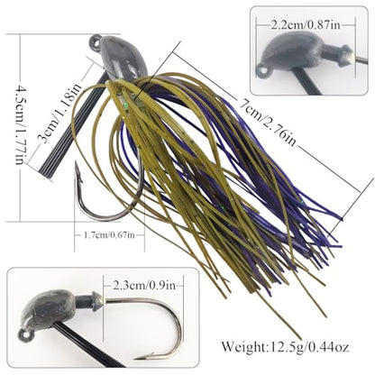 5Pcs Football Jigs Set Weedless Jig Head Tungsten Swim Jigs for Bass Fishing Silicone Skirts Fishing Lures Kit Fishing Tackle for Pike, Walleye and Muskie