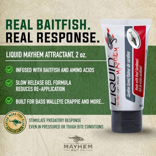 Liquid Mayhem Sardine Fish Attractant Gel 60 ml / 2 oz · 60 Uses – Real Anchovy Bait & Aminos | UV-Enhanced Long-Lasting Gel – All Lure Types - size: 2-Pack