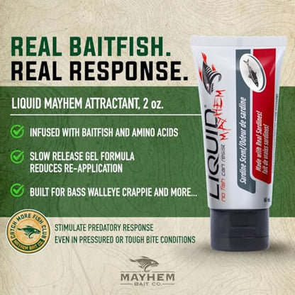 Liquid Mayhem Sardine Fish Attractant Gel 60 ml / 2 oz · 60 Uses – Real Anchovy Bait & Aminos | UV-Enhanced Long-Lasting Gel – All Lure Types - size: 1-Pack