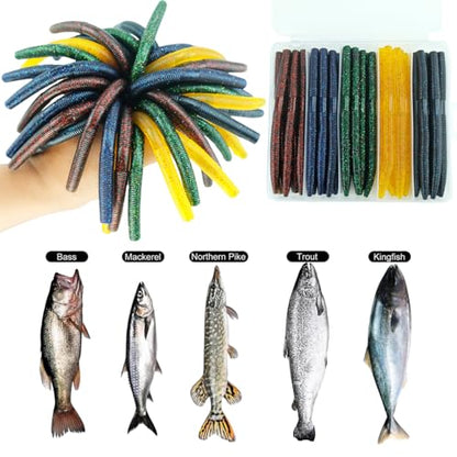 40PCS Senko-Style Stick Baits with Box - Senko Worms for Bass Fishing | 5.5" Wacky Rig Ready Lures