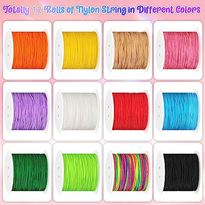 Selizo 12 Rolls Nylon String for Bracelets, Chinese Knotting Nylon Cord for Jewelry Making, Nylon Beading Thread for Kumihimo, Braided Bracelets, Necklaces, Macrame Craft, Wind Chime