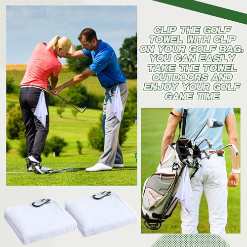 Batiyeer 12 Pcs Golf Towel Bulk for Golf Bags Microfiber Fabric Towel with Clip Waffle Pattern, Fitness, Camping, Hiking, Yoga - color: White