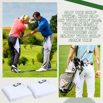 Batiyeer 12 Pcs Golf Towel Bulk for Golf Bags Microfiber Fabric Towel with Clip Waffle Pattern, Fitness, Camping, Hiking, Yoga - color: White