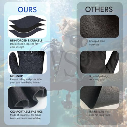 Neoprene Gloves, 3mm Anti-Slip Diving Gloves Waterproof Wetsuit Gloves for Scuba Fishing Kayaking Surfing Swimming - color: Black, size: Large