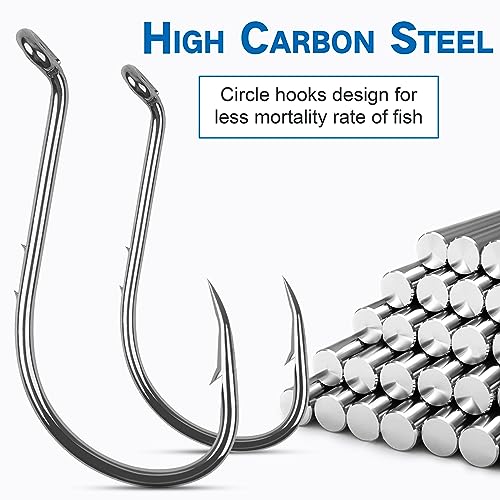 Octopus Baitholder Fishing Hooks, 120pcs Double Barbed High Carbon Steel Offset Circle Hooks Extra Sharp Bait Holder Live Bait Fish Hooks for Bass Catfish Walleye Freshwater Saltwater - size: 3/0-120PCS