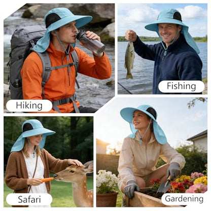Sun Hat for Men Women with Neck Flap,UPF 50+ UV Protective Hiking Fishing Hats,Wide Brim Sun Hat for Women&Men - color: 1pack-bluesleeves