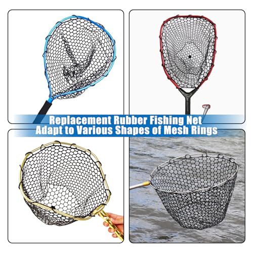 Fishing Landing Net Trout Net Replacement Netting with Rubber Mesh for Fish Fly and Fishing Landing - color: Black Rubber Fishing Net, size: Dia 40cm*Dep 25cm(Cir 130cm)
