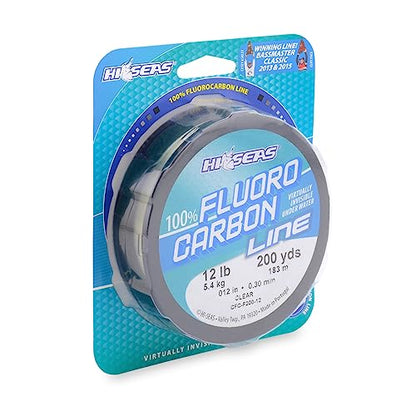 Hi-Seas 100% Fluorocarbon Fishing Line Clear - Strong & Tough Fishing Leader Line, Sinks Faster Than Monofilament Fishing Line. Available in 6lb, 8lb, 10lb, 12lb, 15lb, 20lb, 25lb Test - style: 12 Pound Test, 200 Yard