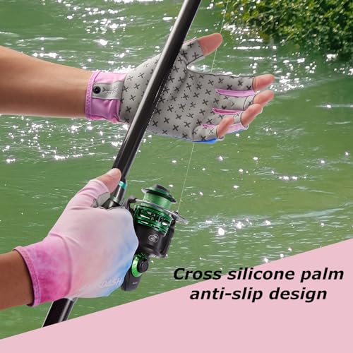 BASSDASH 3/4 Finger UPF 50+ Sun Gloves Breathable Anti-Slip Silicone Palm for Men Women Fishing Fingerless Cycling Running - color: Rosy Clouds, size: Small