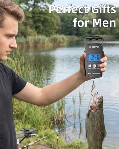 MEIYA Digital Fish Scale & Fishing Scale with Comfortable Handle - 110lb/50kg High-Accuracy Fishing Gear, Professional Fishing Gifts for Men, Comfort-Grip Hanging Scale for Large Fish, Luggage