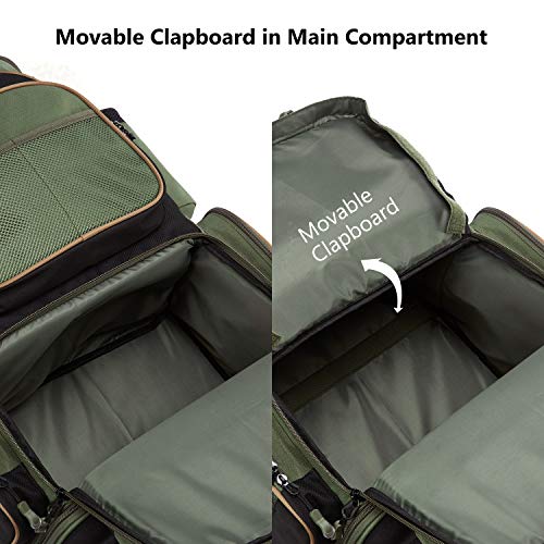 BASSDASH Fishing Tackle Backpack Water Resistant Tactical Bag Soft Tackle Box with Rod Holder and Protective Rain Cover - color: Green Backpack [3670] With 4 Trays