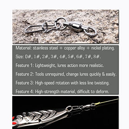 AMYSPORTS Duo Lock Snap Fishing Swivels Stainless Barrel Swivels Fishing Lure Snap Swivels Ball Bearing Swivels Fishing Tackle for Saltwater Fishing Freshwater Fishing - size: Size 4+4 (77lb) 25 pcs