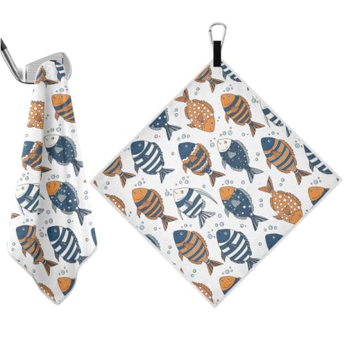 Fish Bubbles White Print Magnetic Golf Towel for Golf Bags Microfiber Golf Accessories for Women Men with Carabiner Clip Attaches to Clubs and Carts, 17.7"x17.7"