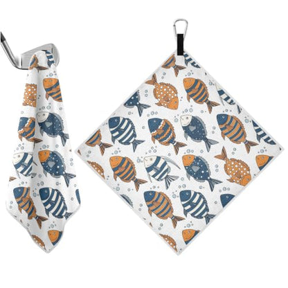 Fish Bubbles White Print Magnetic Golf Towel for Golf Bags Microfiber Golf Accessories for Women Men with Carabiner Clip Attaches to Clubs and Carts, 17.7"x17.7"