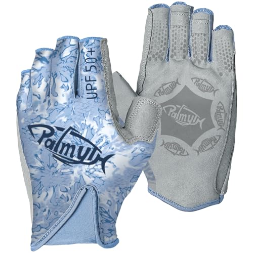 Palmyth UPF 50+ Fingerless Sun Fishing Gloves –UV Protection Lightweight Water Sports Gloves for Kayaking, Paddling & Canoeing - color: Ice Blue, size: Medium