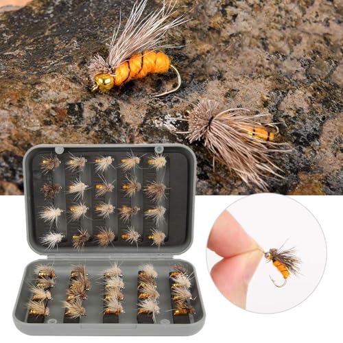 Joyzan Fly Fishing Flies,Fish Lure Kit Flyfishing Same Dry Insect Set 40Pcs | Lakes Rivers Reservoirs Floating Nymphs Streams Sinking Salmon Realstic Trouts Lures Emerger Gear Accessory Box