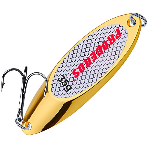 PROBEROS Fishing Spoons Lures Bass Baits Jigging Bait Tackle with Treble Hooks Hard Metal Spoon Fishing Lure Weight Pick 10 Pcs/Pack Silver Gold - color: 10PCS Gold, size: 35G-1.25OZ