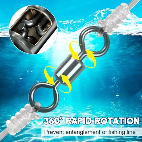 Rolling Barrel Fishing Swivel,120pcs Stainless Steel Black Nickel Fishing Line Connector Swivels Fishing Tackle for Saltwater 30LB to 335LB - size: 120pcs 4/0-282lb