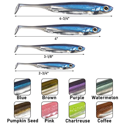 Dr.Fish Paddle Tail Swimbaits, Soft Fishing Lures for Bass Fishing 2.75-4.75 Inches, Freshwater & Saltwater Soft Plastic Baits Swim Shad Bait Minnow Lures Drop Shot - color: Chartreuse, size: 3.93"-5 Pack