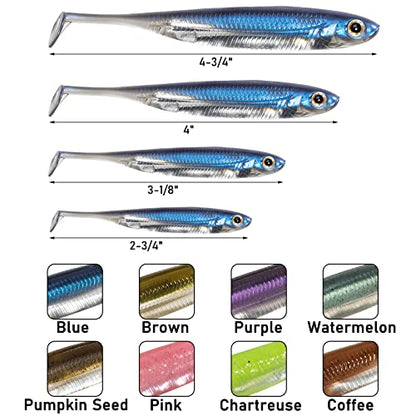 Dr.Fish Paddle Tail Swimbaits, Soft Fishing Lures for Bass Fishing 2.75-4.75 Inches, Freshwater & Saltwater Soft Plastic Baits Swim Shad Bait Minnow Lures Drop Shot - color: Chartreuse, size: 3.93"-5 Pack