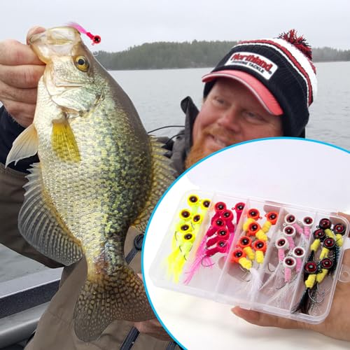 Alwonder 30-Pack Crappie Jigs Marabou Hair Fly Fishing Jigs Heads Crappie Trout Panfish Lures Hand-Tied Feather Jig Head Hooks for Bass Sunfish Walleye Bluegill 1/32oz 1/16oz 1/8oz 3/16oz 1/4oz - size: 1/8OZ - #2 HOOK