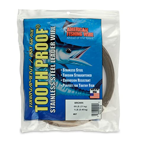 AFW Tooth Proof Stainless Steel Single Strand Hard Leader Wire - Bright and Camo for Shark, Barracuda, King Mackerel, Wahoo, Snook Bite Protection for Toothy Critters, Rigging Baits and Lures - color: Camo, style: #7, 69 Lb Test, 1 Lb