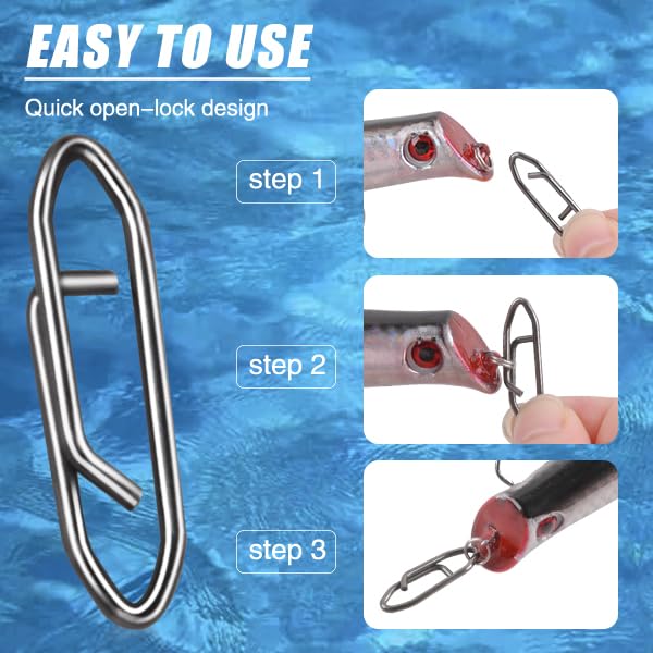 Fishing Power Speed Clips, Stainless Steel Fishing Snaps Connectors for Lures Quick Change Swivels Freshwater Saltwater Crankbait Popper Lures - size: 18# - 44 lbs, style: 50PCS