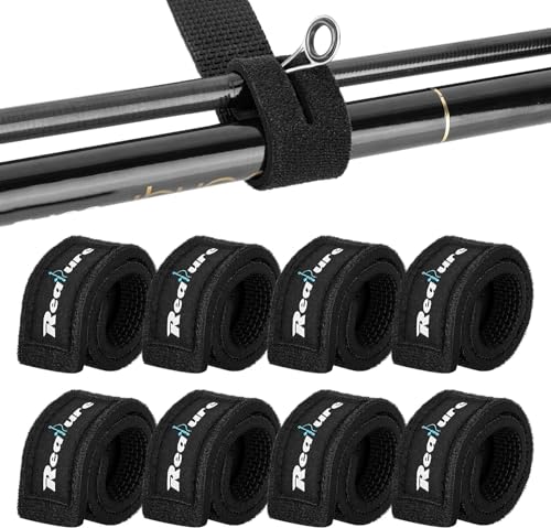 Realure 8 Pcs Fishing Rod Straps Adjustable Neoprene Ties Elastic Fishing Rod Tackle Belt Ties Casting Rod Straps for Fixed Casting Rods & Spinning Rods & Fly Rods Wrap Protectors - color: Black