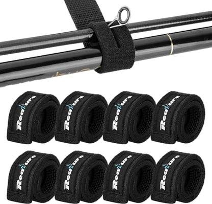 Realure 8 Pcs Fishing Rod Straps Adjustable Neoprene Ties Elastic Fishing Rod Tackle Belt Ties Casting Rod Straps for Fixed Casting Rods & Spinning Rods & Fly Rods Wrap Protectors - color: Black