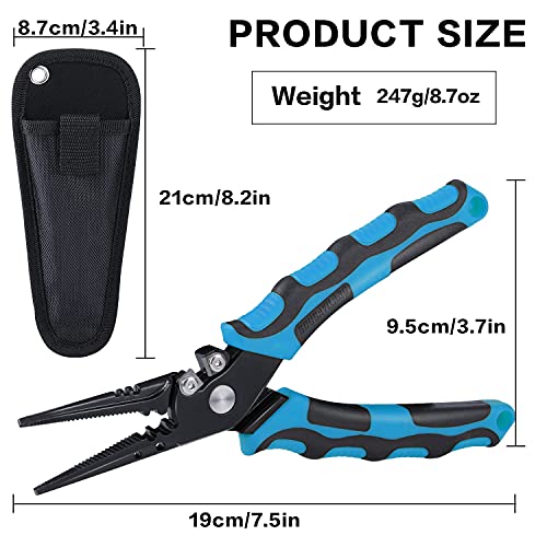 Sougayilang Fishing Pliers,Sheath and Lanyard Tungsten Carbide Cutters,420 Stainless Steel Fishing Tools,Saltwater Resistant Fishing Gear with Rubber Handle-7.5'' Straight Nose - Blue - color: 7.5'' Straight Nose-blue