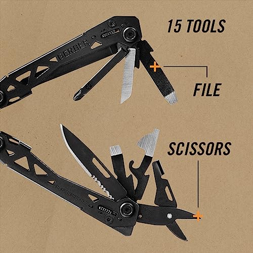 Gerber Suspension NXT 15-in-1 EDC Multitool, Pliers w/ Pocket Knife, Black | Needle nose pliers, wire stripper, 15 tools, camping/survival gear, EDC pocket clip, lightweight - color: Black