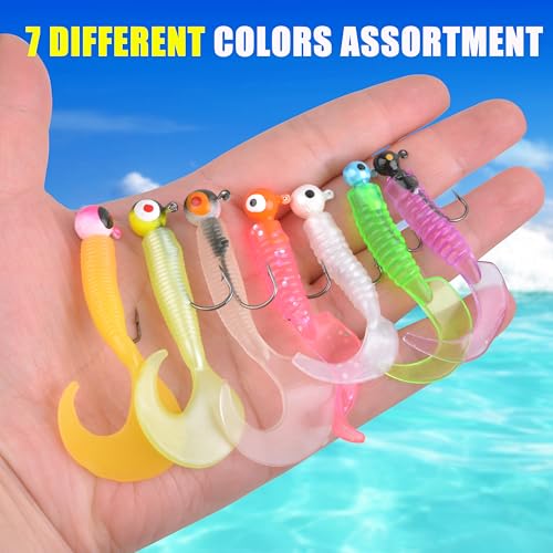 Grub Lures Fishing Jigs Head Hooks Kit- Crappie Jigs Soft Plastic Grub Tail Worm Lure Bait Buster Tubes Baits for Bass Trout Saltwater Freshwater Fishing - color: 17pcs kit