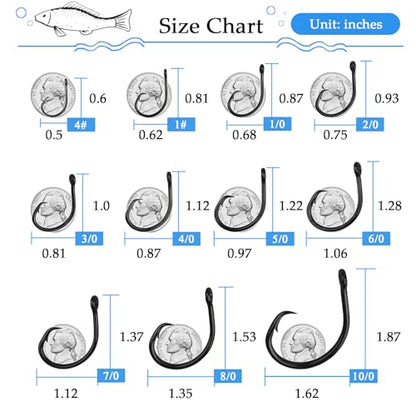 10PCS High-Carbon Steel Circle Hooks Barbed Fishing Hooks with Holes, Freshwater and Saltwater Fishing Hooks for Tuna, Catfish, Bass - size: 7/0