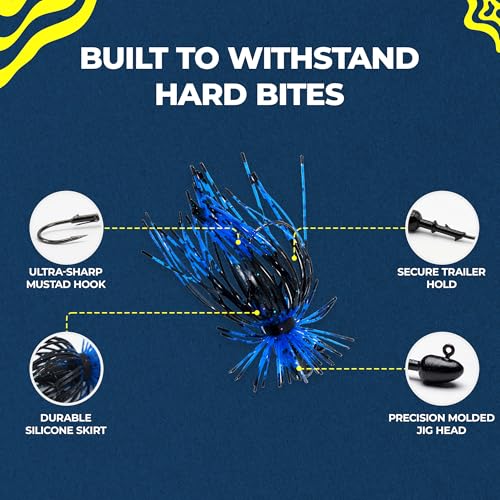 Spider Jigs, Multi Variants - Finesse Style Fishing Lures with Ultra Point 2/0 Hook & Buzz Cut Silicone Skirt
