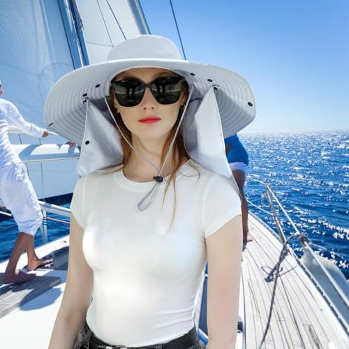Sun Hat Unisex Face Coverage Shield Neck Flap Cap Garden Lawn Work Sports Hiking Fishing Hats - color: Light Grey