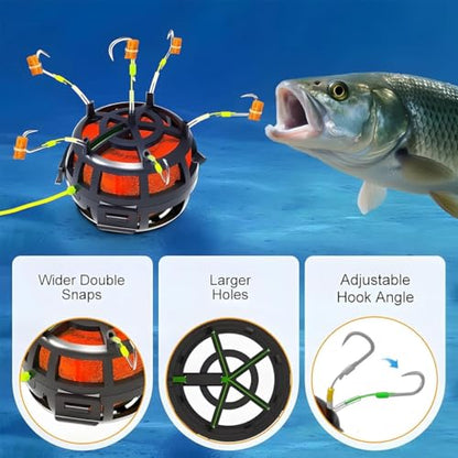 Reverse Bottom Bait Cage Fishing Hook, 360° Floating Bait Cage Fishing Hook, 6-Hooks Carp Feeder Rig, Spring Baits Cages Trap Fishings Hooks, Freshwater Saltwater for Carp, Catfish, Tilapia(1PC,No. 8) - color: 1pc, size: No. 8